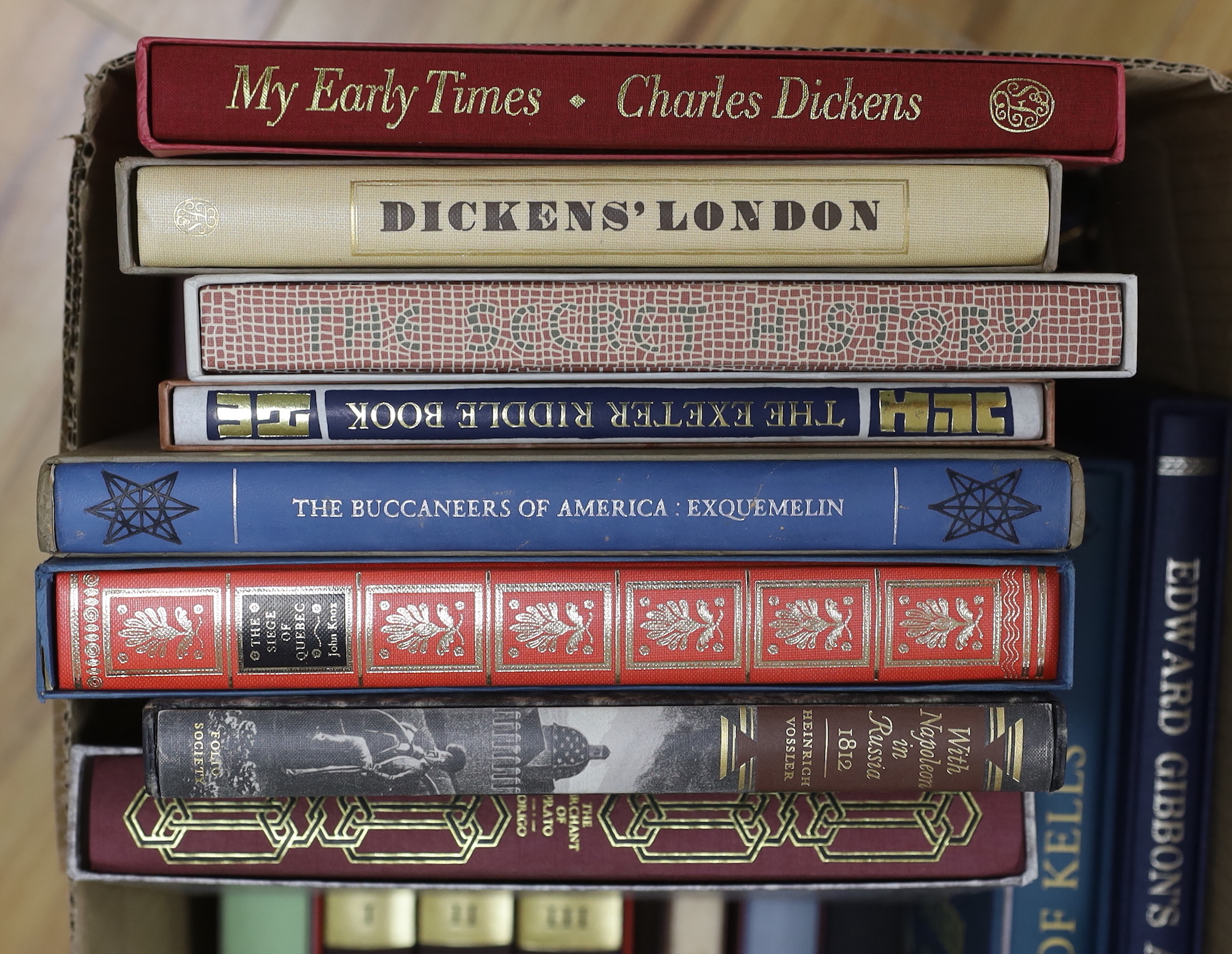 A quantity of Folio Society books in slip cases including ‘The book of the thousand nights and one night’, volumes I-IV and ‘The history of the decline and fall of the Roman Empire’, volumes I-VIII